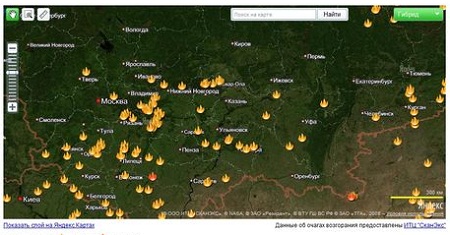 Карты Яндекса для отображения пожаров